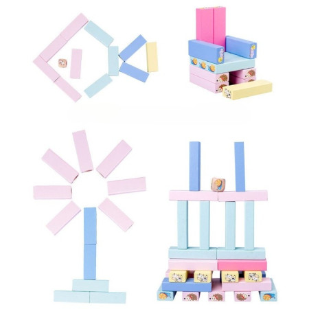 Joc de Societate, Cyrax, pentru Copii, din Lemn, Interactiv, Distractiv, Jenga Stack High Blocks, cu Zar, 51 de Piese Animate, 24.5x18x5 cm, Multicolor