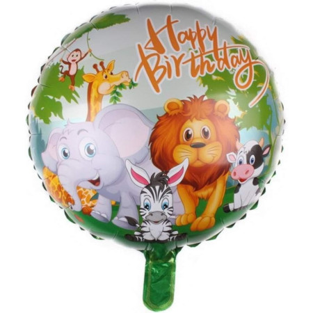 Balon din Folie Metalizata, Cyrax, Mini Figurina Rotunda, Model Animalute, Happy Birthday, Tematica Aniversare, 45 cm, Ambalaj Individual, Pai Inclus, Umflare cu Aer sau Heliu, Multicolor