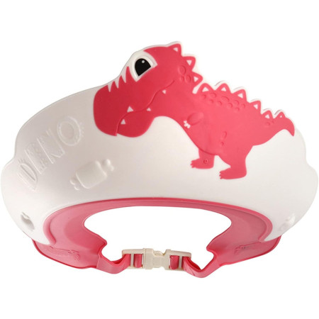 Cyrax Viziera de Protectie Baie Pentru Copii, Fippy, Model Dinozaur, Dimensiune ajustabila, Durabil, Usor de curatat, Impotriva Samponului, pentru Ochi si Urechi, TPE+PP, 22x21 cm, Rosu