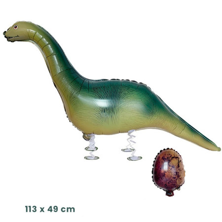 Balon din Folie Metalizata, Cyrax, Figurina Animata, Model Dinozaur cu Ou, 113x49 cm, Ambalaj Individual, Pai Inclus, Umflare cu Aer sau Heliu, Verde inchis