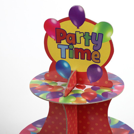 Suport Prajituri, Cyrax, 3 Etaje, Design de Petrecere, pentru Prajituri, Candy Bar, din Carton, Rosu/Multicolor