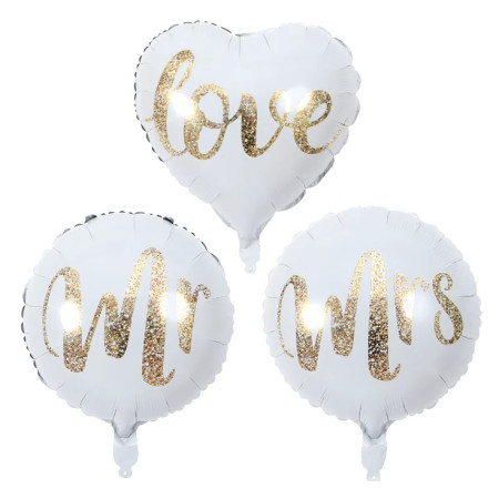 Balon din Folie Metalizata, Cyrax, Figurina Cerc, Model MR, Tematica Nunta, 45 cm, Ambalaj Individual, Pai Inclus, Umflare cu Aer sau Heliu, Alb