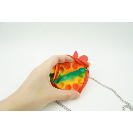 Jucarie antistres din silicon Cyrax, Pop it Now and Flip It ,Mini Geanta, Vacuta, 6 cm, Curcubeu