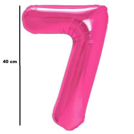 Balon din Folie Metalizata Cyrax, Figurina Cifra, Tema Aniversare 40 cm, Ambalaj Individual, Pai inclus, Umflare cu Aer sau Heliu, Roz, Cifra 7