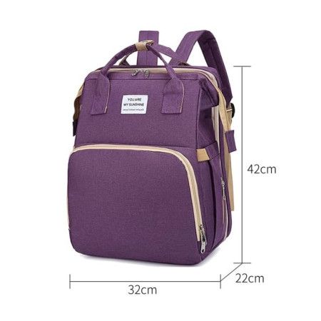 Rucsac Multifunctional pentru Mamici, Cyrax, cu Patut Pliabil si Baza de Schimbat, Rezistent la Apa, Capacitate Mare, Usor, Compartimente Multiple, Buzunar Termic pentru Lapte, 42 x 32 x 22 cm, Mov
