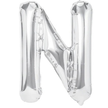 Balon Folie Metalizata Litera N, Cyrax, 40 cm, Umflati cu Heliu sau Aer, Ambalaj Individual, Pai inclus, Argintiu