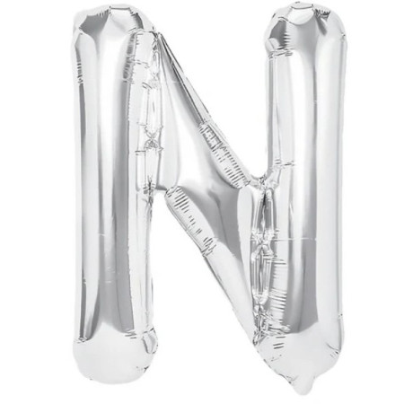 Balon Folie Metalizata Litera N, Cyrax, 40 cm, Umflati cu Heliu sau Aer, Ambalaj Individual, Pai inclus, Argintiu
