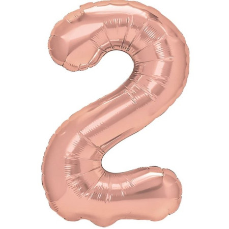 Balon din Folie Metalizata Cyrax, Figurina Cifra, Tema Aniversare 80 cm, Ambalaj Individual, Pai inclus, Umflare cu Aer sau Heliu, Rose, Cifra 2