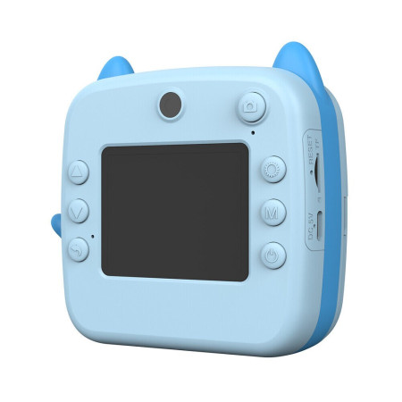 Set Camera Instantanee pentru Copii, Cyrax, Ecran HD 2.4'', 24MP, 720P Video, 1200 mAh, cu Functie de Printare Alb-Negru, cablu USB-C, Bluetooth, Compatibil iOS/Android, Imprimare APP, Model Kitty, Albastru