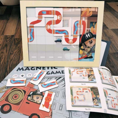 Cyrax Joc educativ magnetic de interconectare, micul pompier, 15 nivele, 9 carti, pentru copii, +3 ani, multicolor