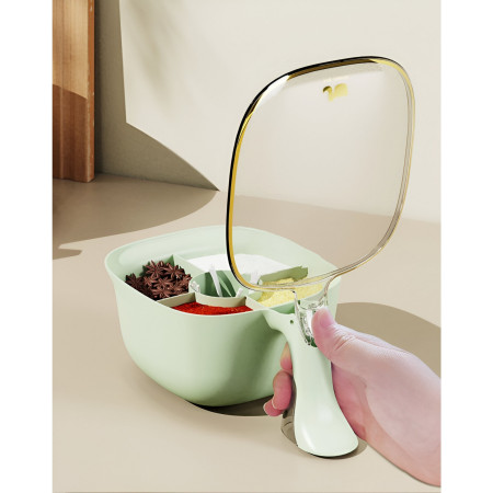 Cutie de Depozitare a Condimentelor, Cyrax, de Uz Casnic, cu Maner Stabil, cu Capac, 4 Compartimente Principale, 21 x 14 x 10 cm, Verde