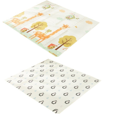 Covoras de Joaca pentru Copii Termic cu 2 Fete, Cyrax, Model Girafe si Pinguini, cu Spuma, Impermeabil, Antiderapant, 200cm x 180cm x 1cm