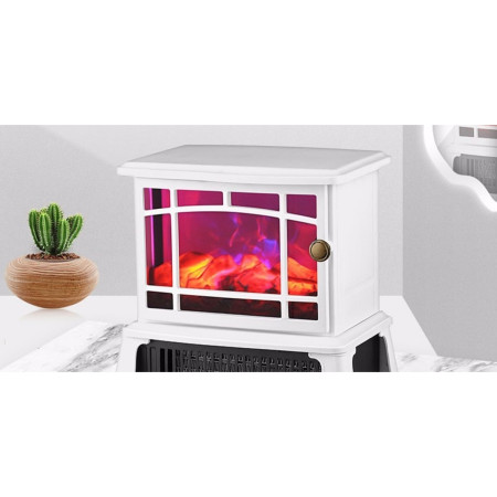 Semineu electric  1500W, cu efect de flacara, 25 x 16 x 25 cm, Alb