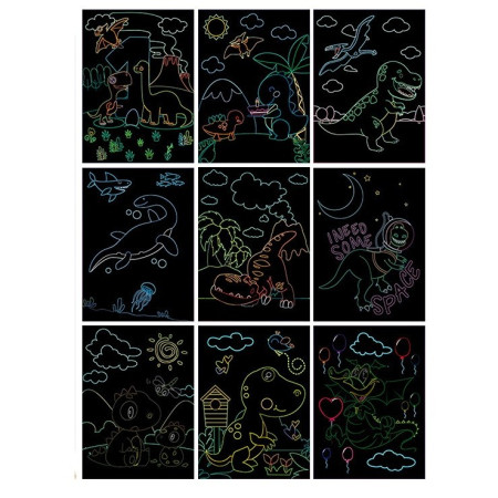 Set 9 Planse Razuibile, Cyrax, Scratch ArtCards, +3 Ani, de Razuit si de Colorat, 19 x 14 cm, Model Dinozauri, Multicolor