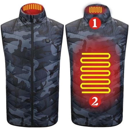 Vesta cu Incalzire,  Unisex, 2 Zone de Incalzire, Umplutura Bumbac, 3 Trepte de Temperatura, Incarcare USB, Albastru, 74 - 84 kg, Marime XXXL