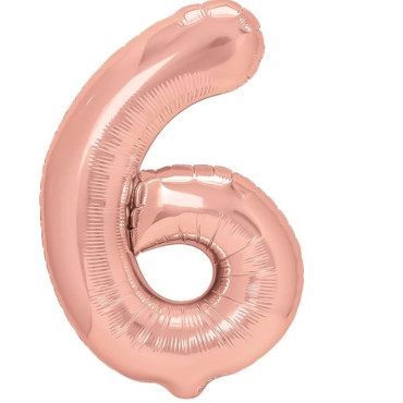 Balon din Folie Metalizata Cyrax, Figurina Cifra, Tema Aniversare 80 cm, Ambalaj Individual, Pai inclus, Umflare cu Aer sau Heliu, Rose, Cifra 6