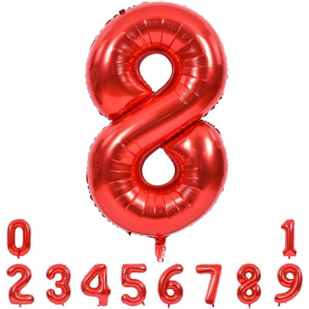 Balon din Folie Metalizata Cyrax, Figurina Cifra, Tema Aniversare 80 cm, Ambalaj Individual, Pai inclus, Umflare cu Aer sau Heliu, Rosu, Cifra 8