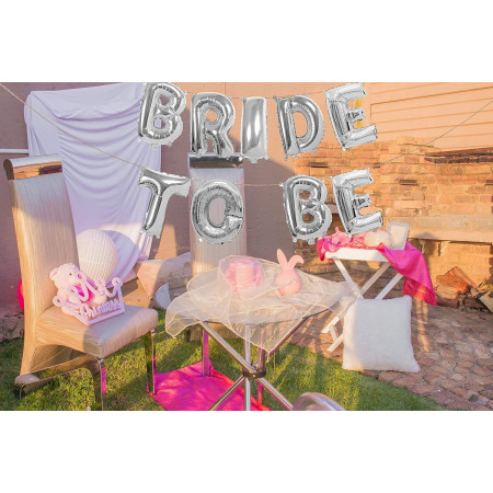 Set Baloane din Folie Metalizata, Cyrax, Model Bride to Be, Litere de 40 cm, Baloane Party, Ambalaj Individual, Pai Inclus, Umflare cu Aer sau Heliu, Argintiu
