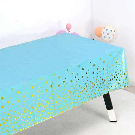 Fata de Masa, Cyrax, din Folie, Imprimeu Stele Aurii, Impermeabila, 137 x 274 cm, Albastru