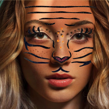 Sticker Temporar pentru Fata, Cyrax, pentru Machiaj, Face Art, Halloween, Teatru, Model Tigru, Maro