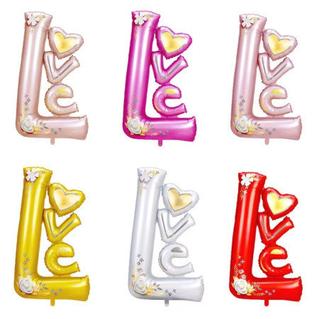 Balon din Folie Metalizata, Cyrax, Figurine, Model LOVE, Tematica Iubire, 110x64 cm, Ambalaj Individual, Pai Inclus, Umflare cu Aer sau Heliu, Mov