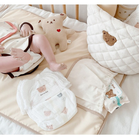 Patura Multifunctionala, Cyrax, pentru Schimbat Scutec, Impermeabila, din Bumbac, 50 x 70 cm, Portabila, Model Ursulet, Bej