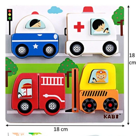 Jucarie Montessori, Cyrax, Tip Puzzle 3D, din Lemn, +36 Luni, Model Masini, 18 x 18 x 1.5 cm, Multicolor