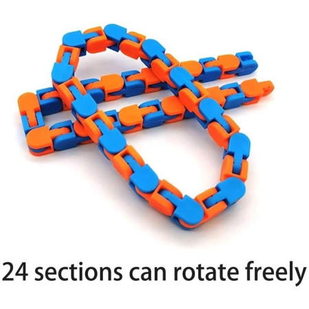 Jucarie Senzoriala Antistres, Cyrax, Fidget Toys, Puzzle de Imbinat Tip Sarpe, 24 Piese, +3 Ani, Portocaliu/Albastru