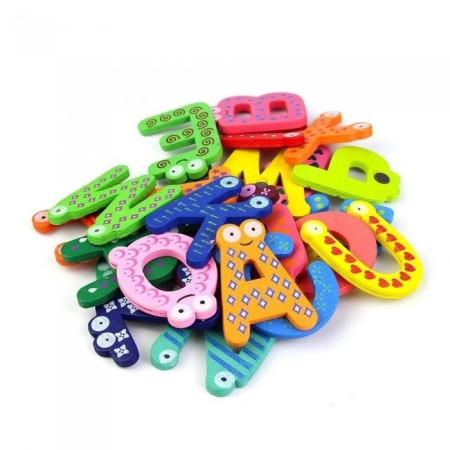 Set 26 Magneti de Frigider pentru Copii, Cyrax, Model Alfabet A-Z, Figurine Amuzante, din Lemn, Multicolor