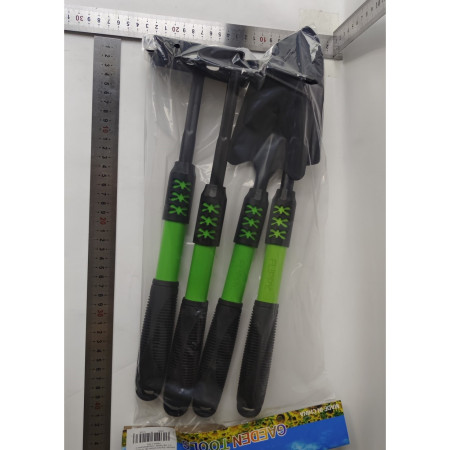 Set 4 Unelte de Gradina  pentru Plantare, Prelucrare Sol si Ingrijire Plante, Material PVC Carbon, Grebla, Sapaliga cu Cap Dublu, Lopata Mica, Lopata Lata, 43 x 11 cm, Negru/Verde