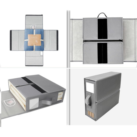 Cutie Depozitare Lenjerii de Pat,  Pliabila, Capacitate 18l, 38x33x12 cm, din Panza Oxford cu PP Incorporat, Fereastra Vizibila, Gri