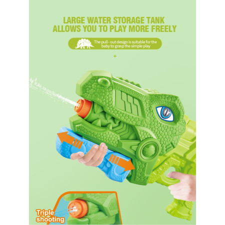 Pistol cu Apa pentru Copii, Rezervor, Pentru Piscina/Plaja, Cyrax, 6ani+, Tiranozaur, 3 duze, Verde, 660ML