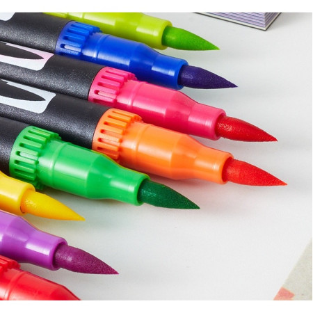 Set 36 Carioci, Cyrax, pe Baza de Apa, 2 Tipuri de Varf, 1-2 mm, 0.4 mm, Corp Carioca Negru, din Plastic, Multicolor