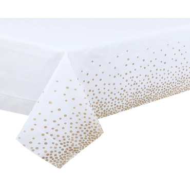 Fata de Masa, Cyrax, din PEVA, Imprimeu Buline, 137 x 274 cm, Impermeabila, Fara Pete, Curatare Rapida, Bej