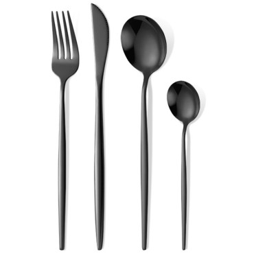 Tacamuri Portugheze, Cyrax, Set din 24 de Piese din Otel Inoxidabil, 6 Cutie, 6 Furculite, 6 Linguri de Masa, 6 Linguri pentru Ceai, Negru Cosmic