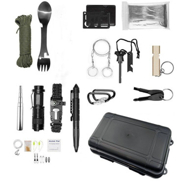 Kit supravietuire multifunctional  Instrumente profesionale, Agatatoare ghiozdan, pentru Camping, Drumetii, Aventuri in aer liber, negru