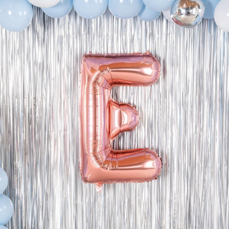 Balon Folie Metalizata Litera E, Cyrax, 100 cm, Umflati cu Heliu sau Aer, Ambalaj Individual, Pai inclus, Rose Gold