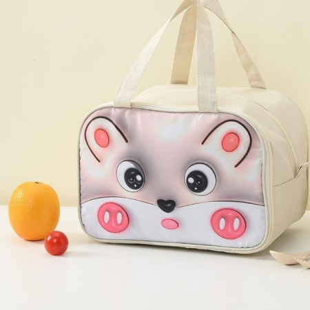 Geantă Frigorifică, Cyrax, cu Desene Animat 3D, Portabilă pentru Copii, de Prânz, din Pânză Oxford, 27.5x18x20 cm, Model Soricel, Bej