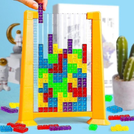 Joc de inteligenta Tetris puzzle tangram Cyrax, 70 de piese multicolore, 3D, montessori, interactiv, din plastic, zar inclus, sac depozitare piese, varsta peste 6 ani, 23 x 19.8 x 5 cm, cadru galben