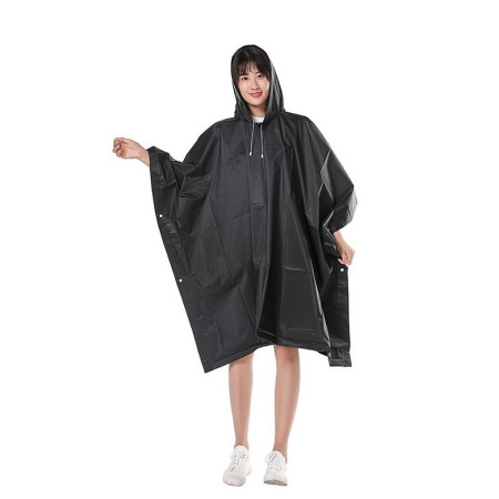 Pelerina de Ploaie,  pentru Adulti, EVA, Tip Poncho, Impermeabila, Rezistenta la Vant, Capse Laterale, 160 g, Negru