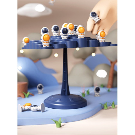 Joc Interactiv, Cyrax, Astronauti in Echilibru, +3 Ani, din Plastic, 50 de Pioni, Placa de Echilibru, Roata cu Pedepse, Zar, 14 x 7 x 14 cm, Albastru