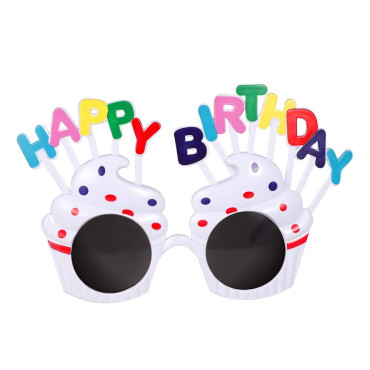 Ochelari Happy Birthday, Cyrax, Tematica Aniversare, Protectie Soare, din Plastic, Model Prajiturele, 18.5x11.5 cm, Alb