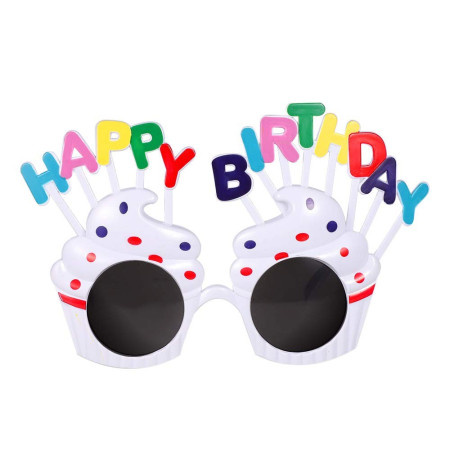 Ochelari Happy Birthday, Cyrax, Tematica Aniversare, Protectie Soare, din Plastic, Model Prajiturele, 18.5x11.5 cm, Alb