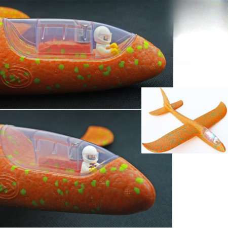 Avion Planor cu Pilot, Cyrax, Din Polistiren, Cu Lumini in Cabina Pilotului, Lungime 47 cm, Portocaliu