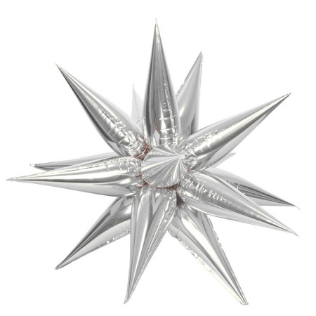 Balon din Folie Metalizata, Cyrax, Figurina Stea 3D, 66 cm, Ambalaj Individual, Pai inclus, Umflare cu Aer sau Heliu, Argintiu