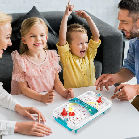 Masa Ice Hockey, Cyrax, cu Tabela de Scor, 2 Pucuri, din ABS, pentru Adulti/Copii +5 Ani, 28 x 8 x 16 cm, Alb/Albastru