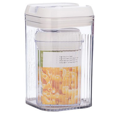 Cutii de Depozitare Alimente, Cyrax, Set din 2 Cutii de tip Container, Recipiente pentru Cereale in Bucatarie, 0.8 L-10x15.5 cm, 2 L-12.5x12.5x21.5 cm, Transparente cu Capac Alb