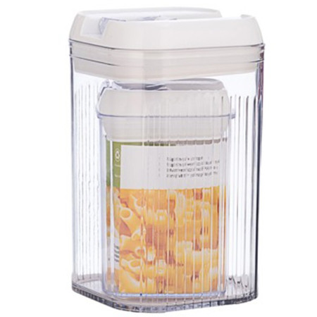 Cutii de Depozitare Alimente, Cyrax, Set din 2 Cutii de tip Container, Recipiente pentru Cereale in Bucatarie, 0.8 L-10x15.5 cm, 2 L-12.5x12.5x21.5 cm, Transparente cu Capac Alb