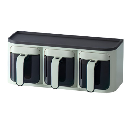Cutie de Depozitare a Condimentelor, Cyrax, de Uz Casnic, Montare pe Perete, 3 Compartimente, 25.8 x 13.6 x 10.5cm, Verde-Negru