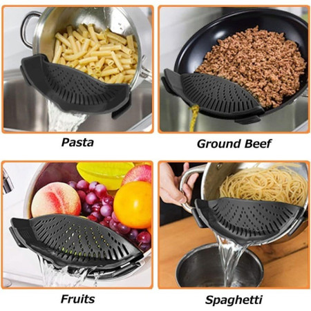 Strecurator Filtru pentru Vase, Cyrax, din Silicon Rezistent la Temperaturi Inalte, Universal, Paste, Legume, Fructe, 23x12.5x6.7 cm Negru